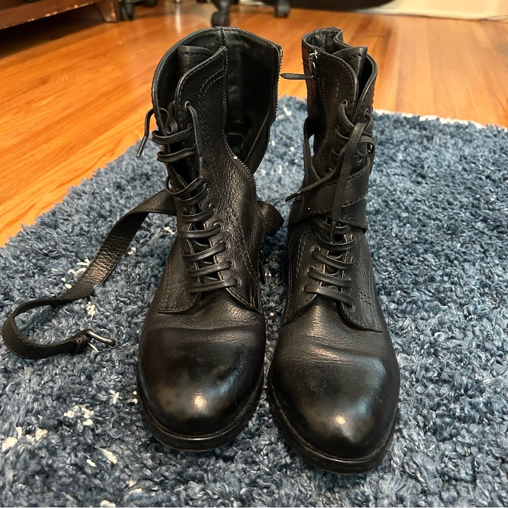 PRADA - LACE UP BLACK LEATHER COMBAT BOOTS - $1285 new